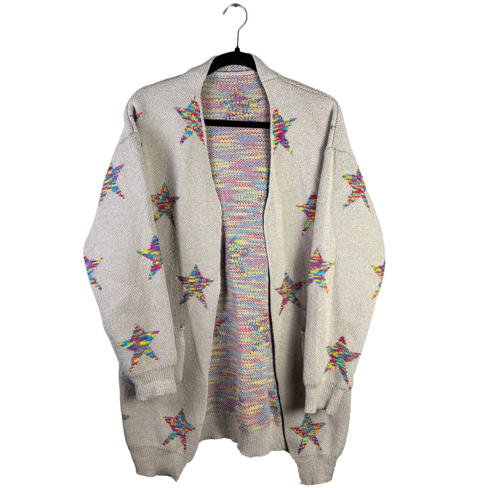 Unbranded Open Front Cardigan Women's L Rainbow Star Knit Oversized Streetwear